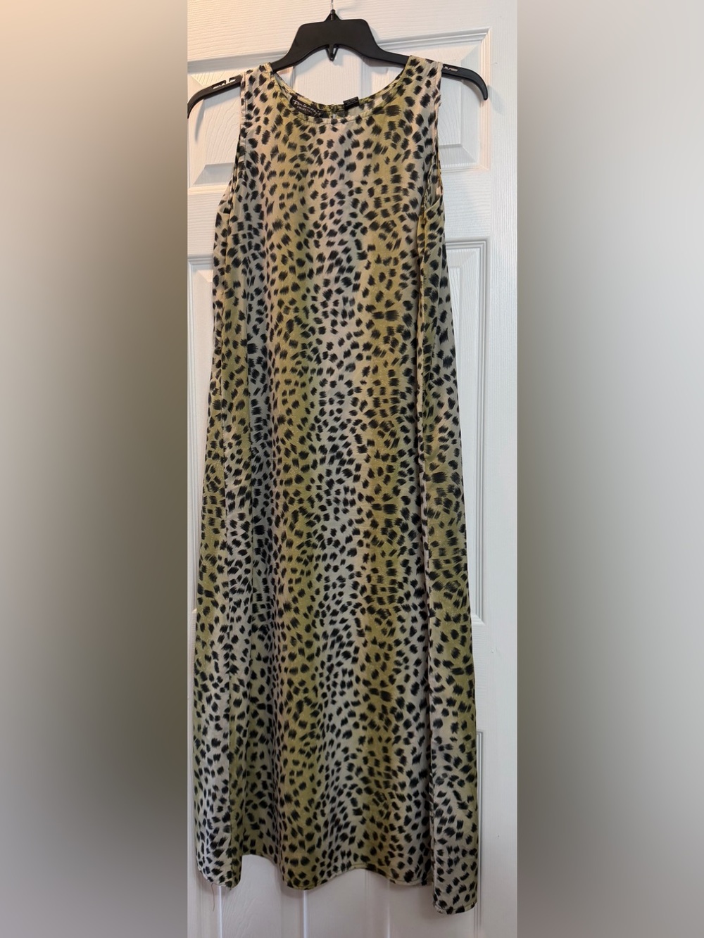 Leopard Print Satin Midi Dress in Olive and Black